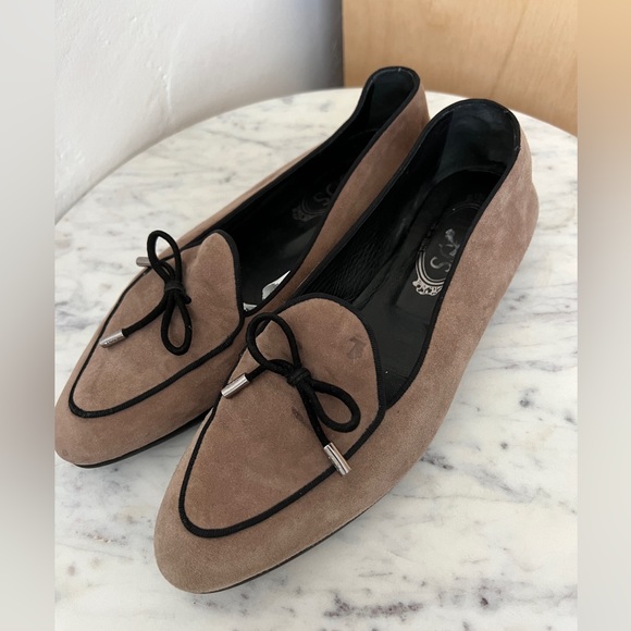 TOD'S loafers ballet flats tan black suede bow women's shoe EU 38-1/2 US 8-1/2 - Picture 5 of 16